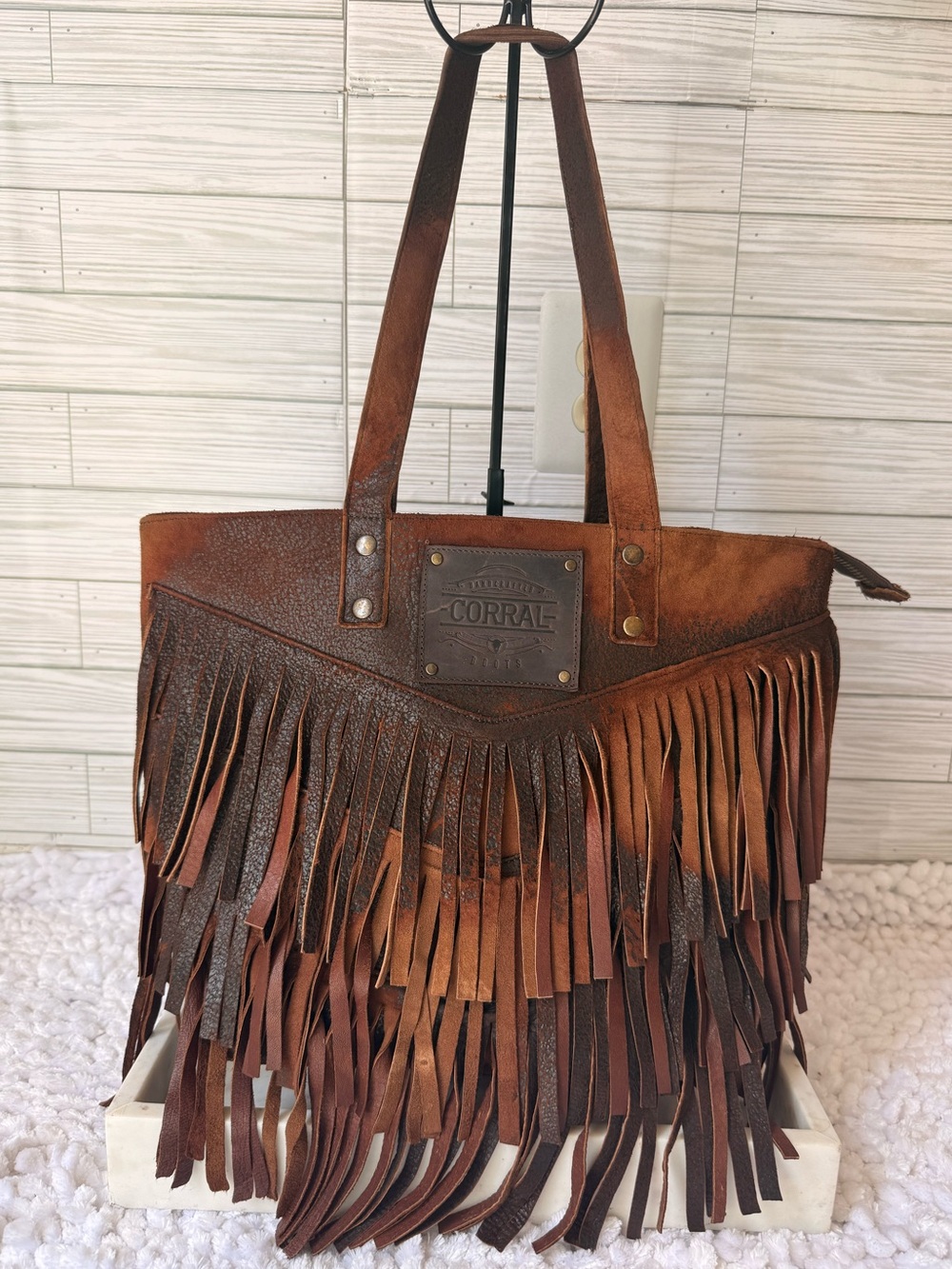 Corral Brown Leather Fringe Shoulder Bag